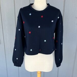 Alya cropped navy Sweatshirt with Star Accents